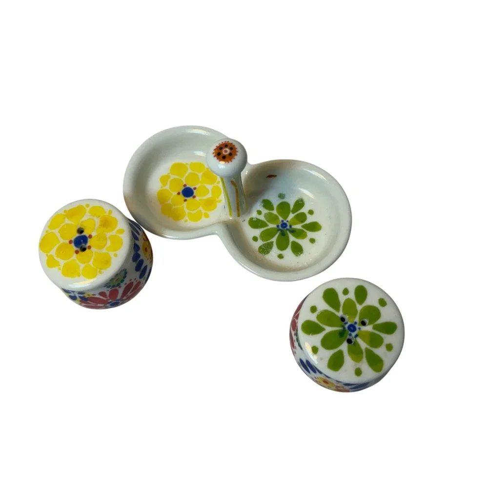 Anthropologie Floral Salt and Pepper Shaker Set with Caddy Tray Multicolor